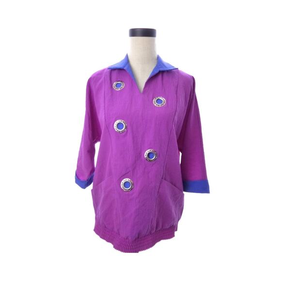 Vintage 80's Purple Pullover Womens Jacket Top Medium M Retro 80s - Picture 1 of 5